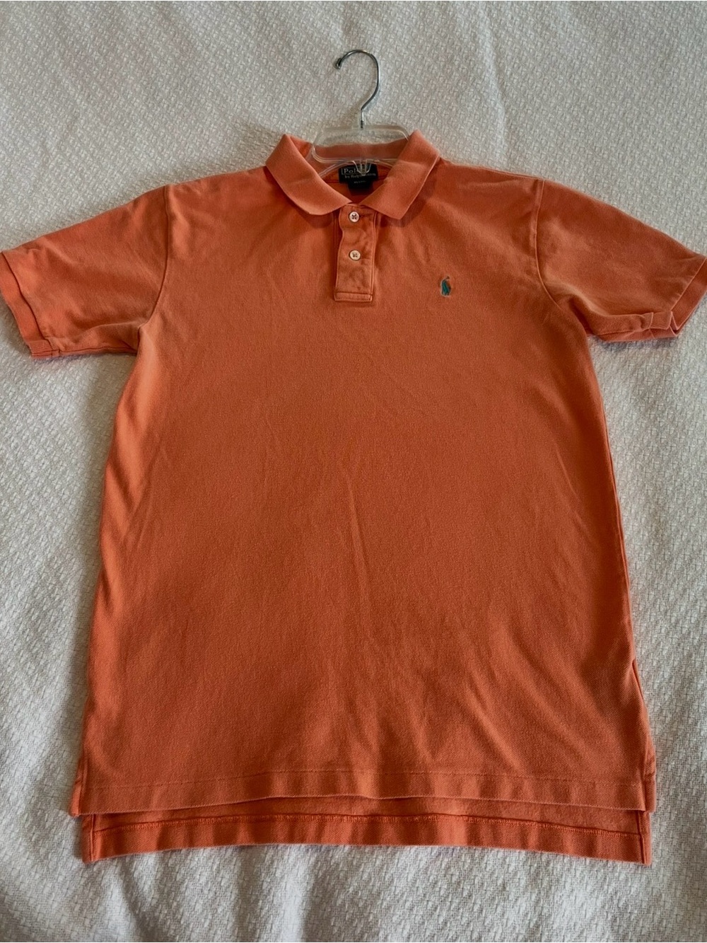 Polo Ralph Lauren Orange Short-Sleeve Polo Boys Shirt Size 20 XL Teal Pony EUC